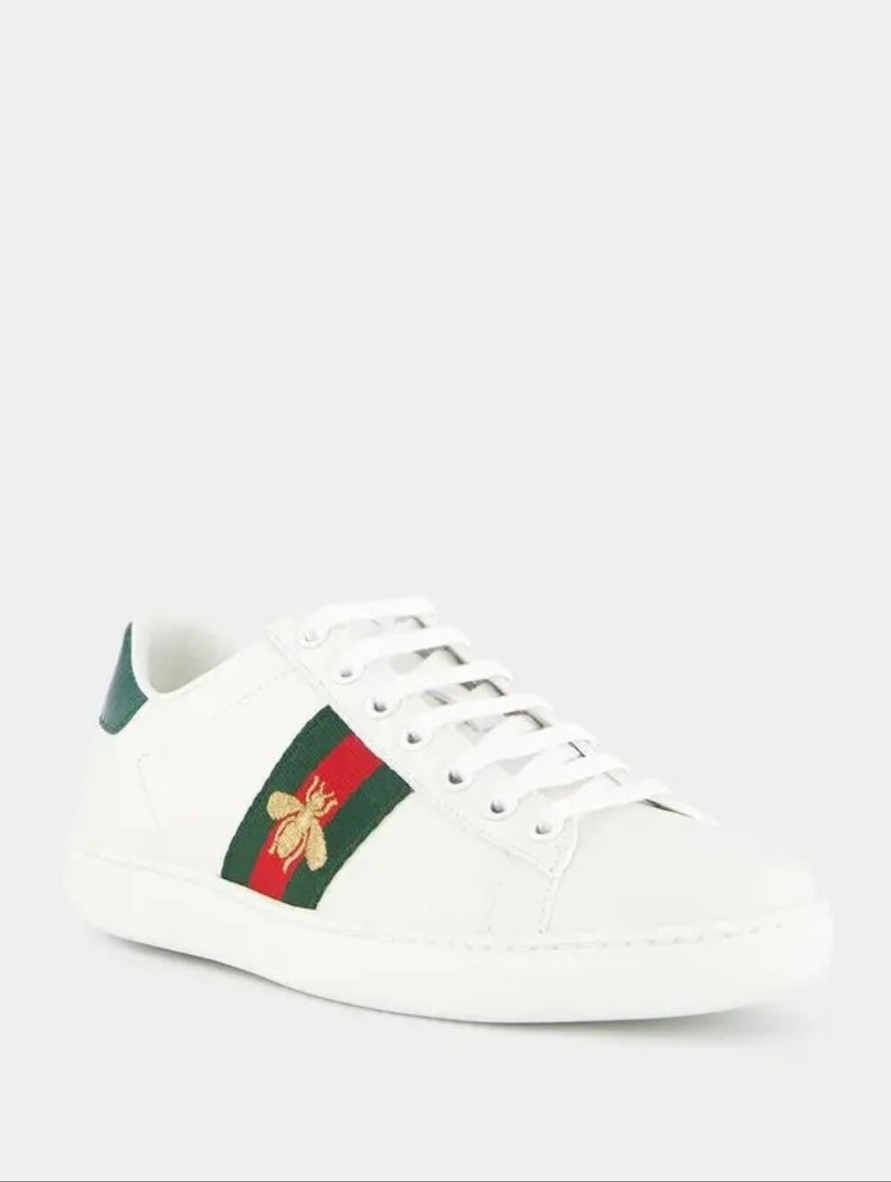 Gucci Men’s White Leather Ace Sneaker with Green-Red Web and Bee - Picture 16 of 16